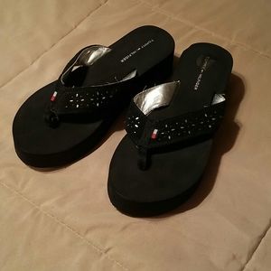 Tommy Hilfiger Black Wedge Sandals